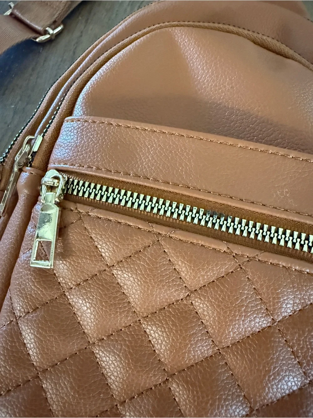 Women's Quilted Sling Crossbody Bag - Brown
